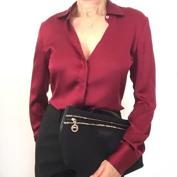 dark red silk blouse